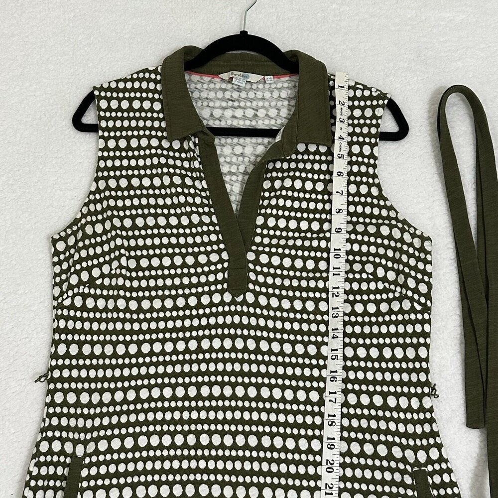 Boden Women's Sleeveless Midi Shirt Dress Pockets Tie Belt Size 10L Olive White - Picture 5 of 9